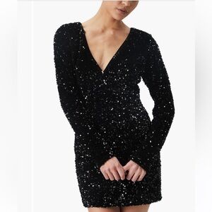 Bardot Echo Sequin Long Sleeve Black Dress